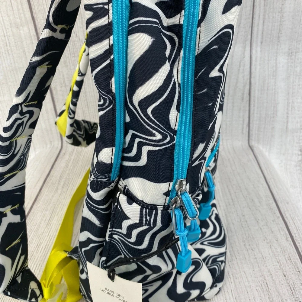 STATE Kane Kids Backpack Large Black White Marbled Wave Colorful Double Pocket